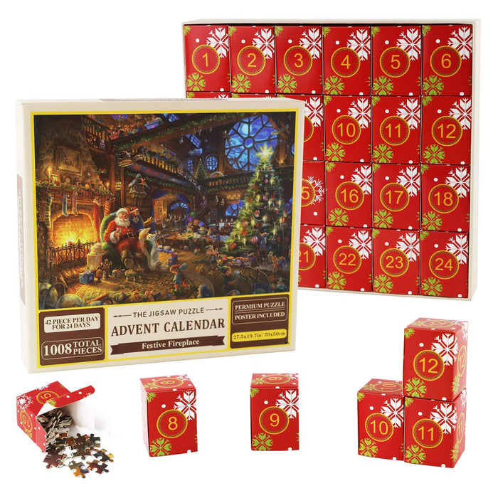 Puzzle Advent Calendar Jigsaw Calendar 2024, 1008 Puzzle Pieces, 24 Days - Fireplace