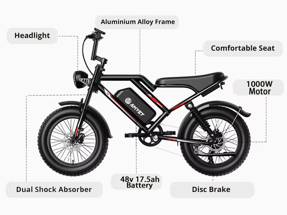 S8 AMYJET EBIKE 1000W 48V 17.5ah - 45km